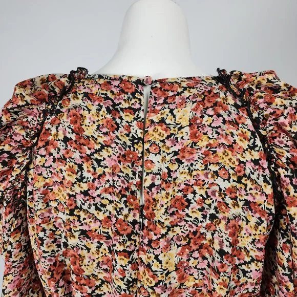 ASTR The Label Red Floral Puff Sleeve Midi Dress Size M - Picture 9 of 12